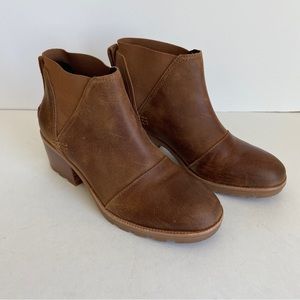 Sorel Womens Cate Chelsea Bootie Brown Leather Pull On Heeled Boots Size 6.5